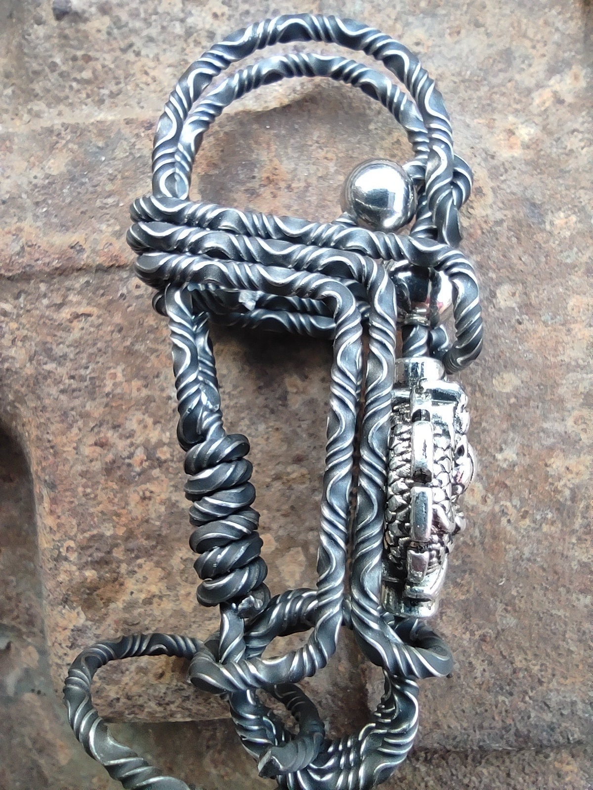 Damascus Dragon Emblem | Custom Engraved EDC Keychain