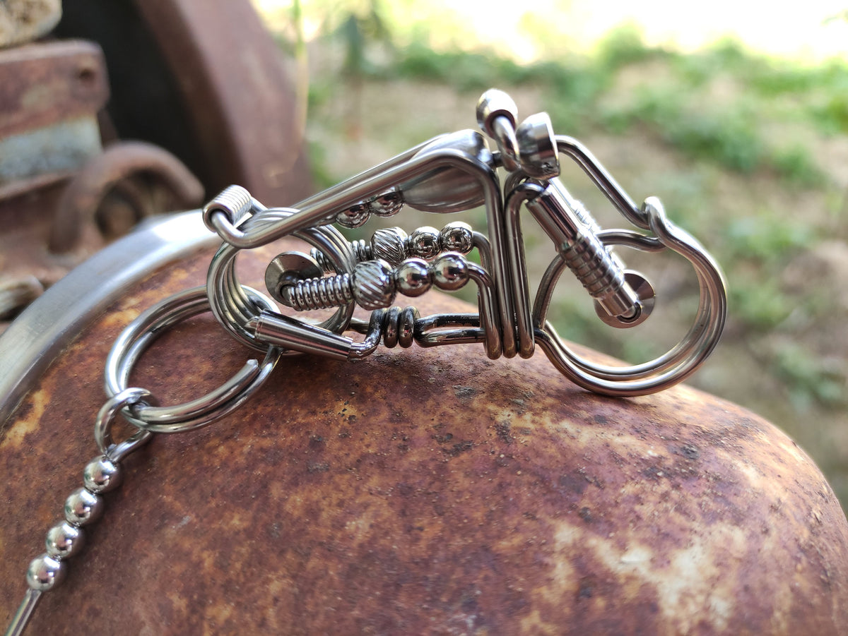 Wire-Wrapped Road King | Stainless Steel Biker Keychain