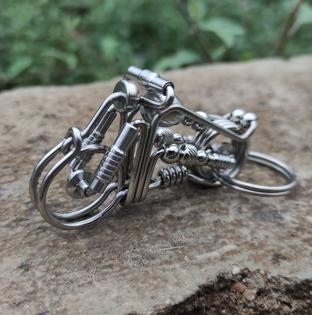 Wire-Wrapped Road King | Stainless Steel Biker Keychain