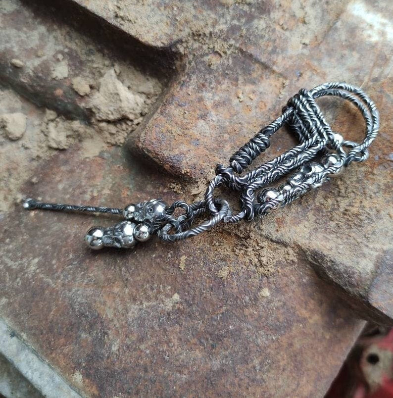 Damascus Steel Skull | Heavy-Duty Tactical Men's Keychain