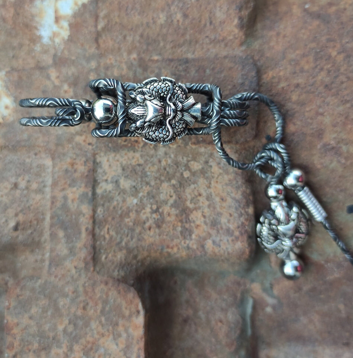 Damascus Dragon Emblem | Custom Engraved EDC Keychain