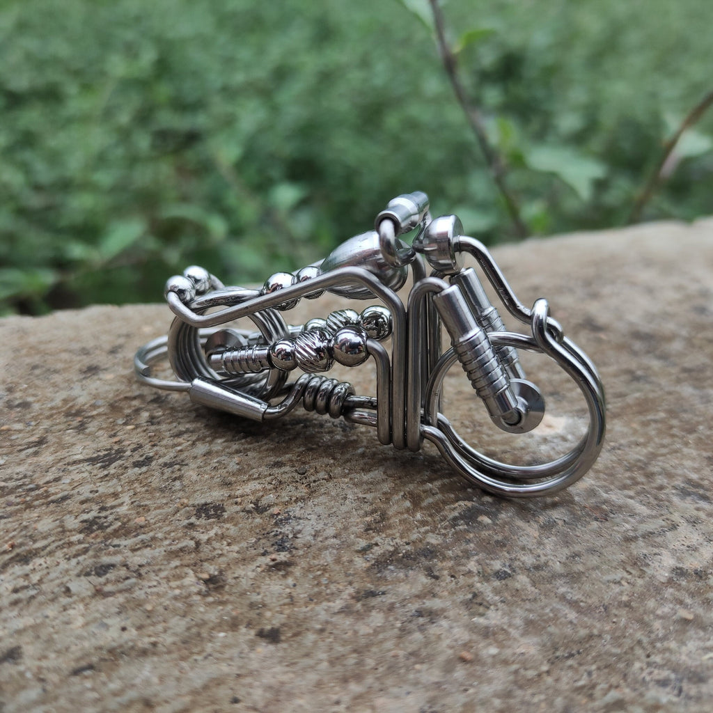 Wire-Wrapped Road King | Stainless Steel Biker Keychain