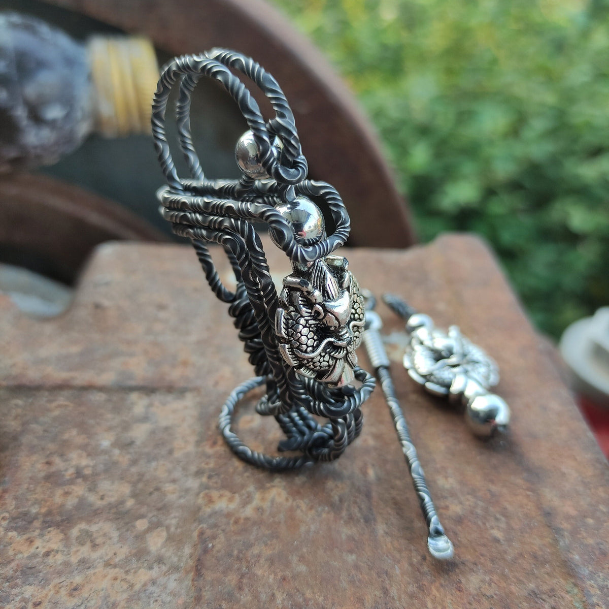 Damascus Dragon Emblem | Custom Engraved EDC Keychain