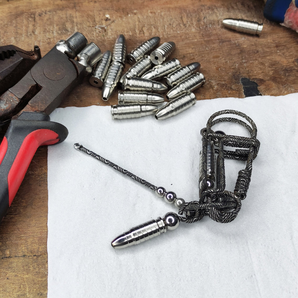 Damascus Folding Bullet | Tactical EDC Handcrafted Keyring