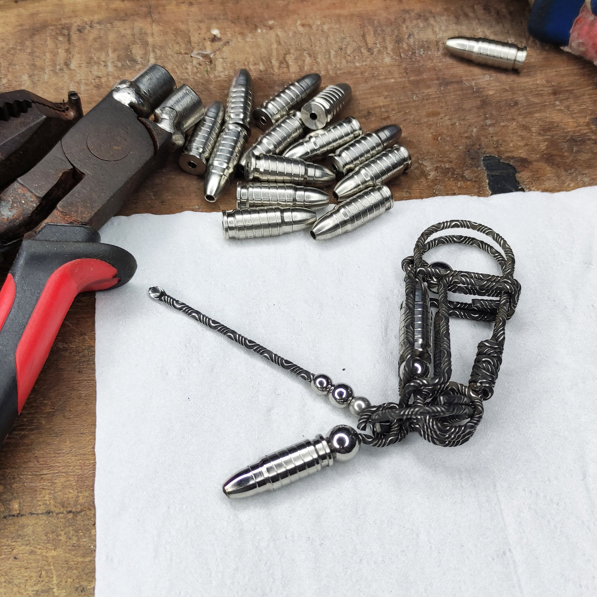 Damascus Folding Bullet | Tactical EDC Handcrafted Keyring
