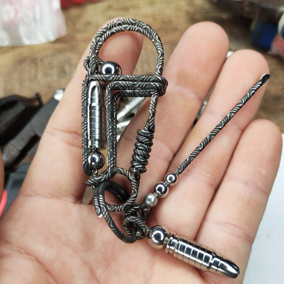 Damascus Folding Bullet | Tactical EDC Handcrafted Keyring
