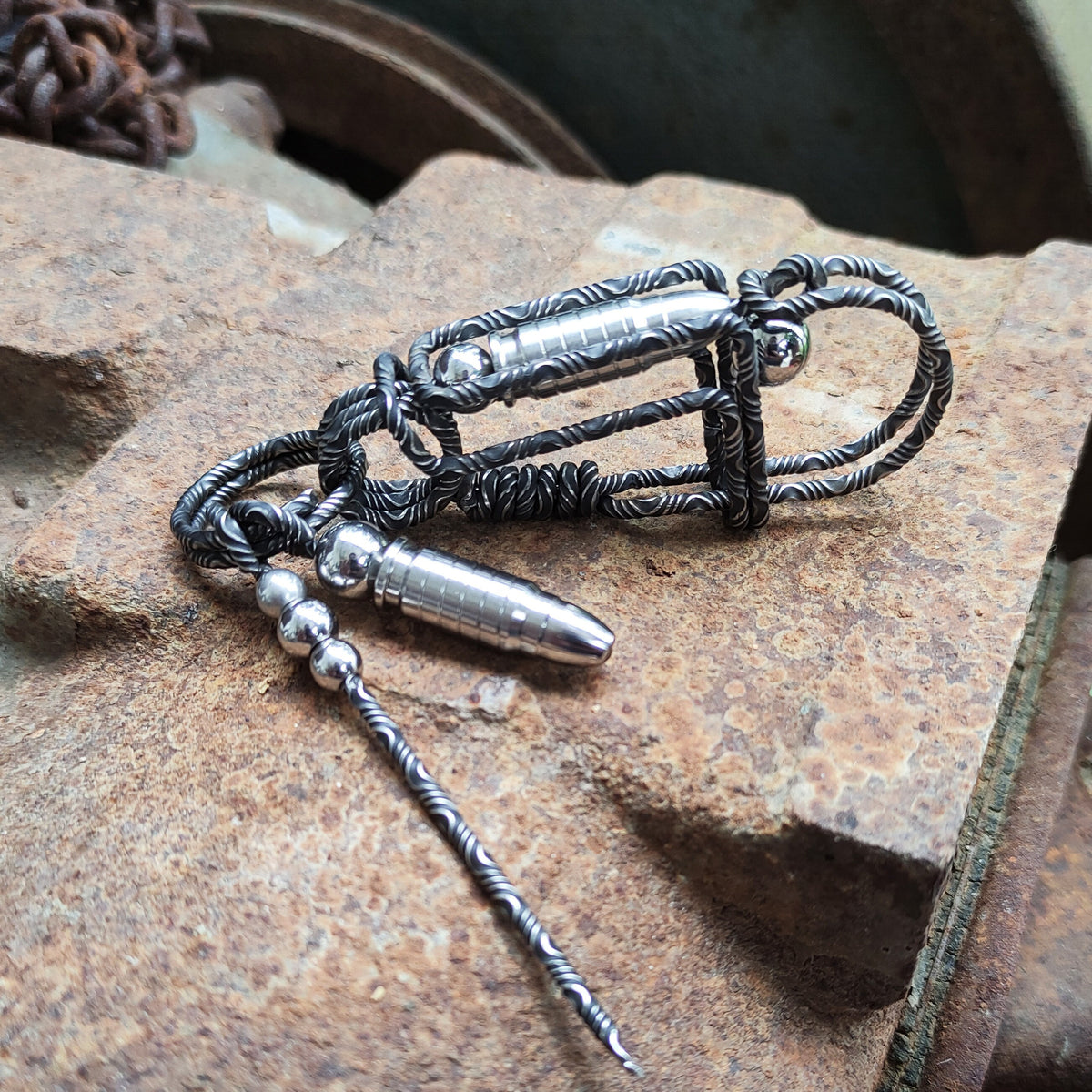 Damascus Folding Bullet | Tactical EDC Handcrafted Keyring