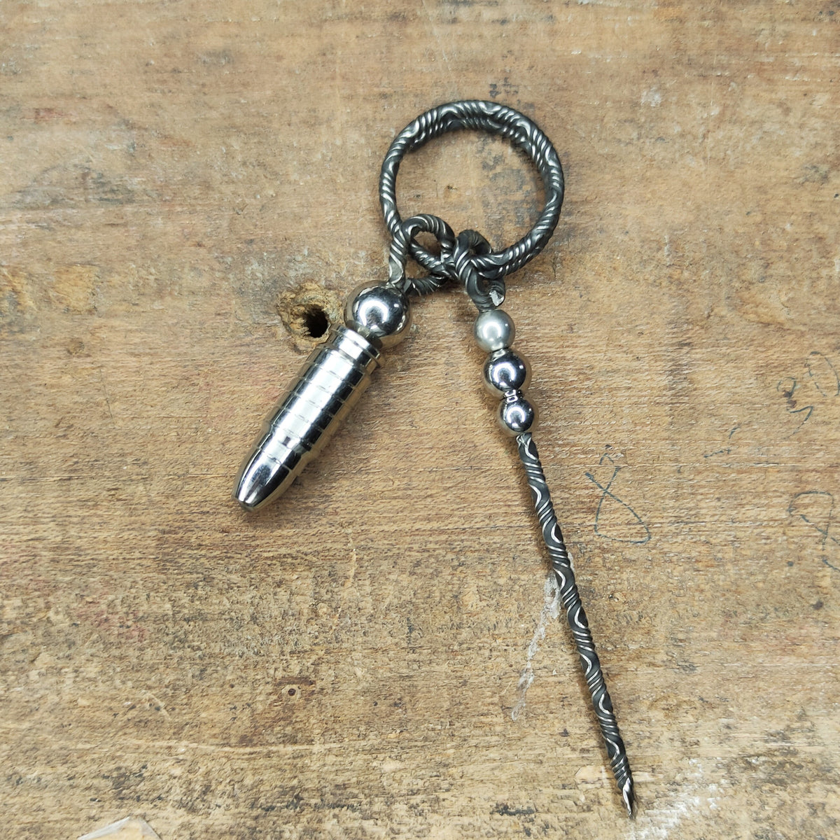 Damascus Folding Bullet | Tactical EDC Handcrafted Keyring