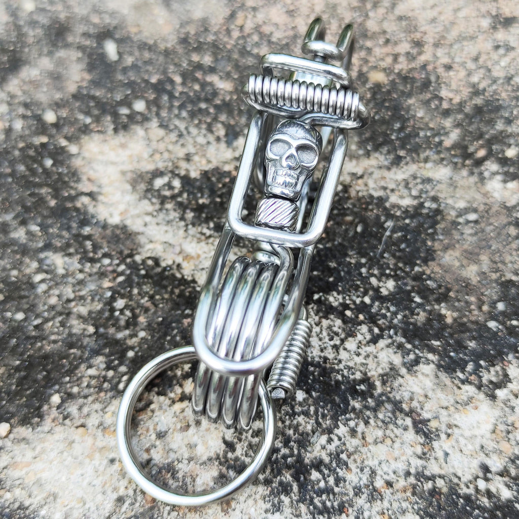 Gothic Biker Skull | Handcrafted Motorcycle Keychain