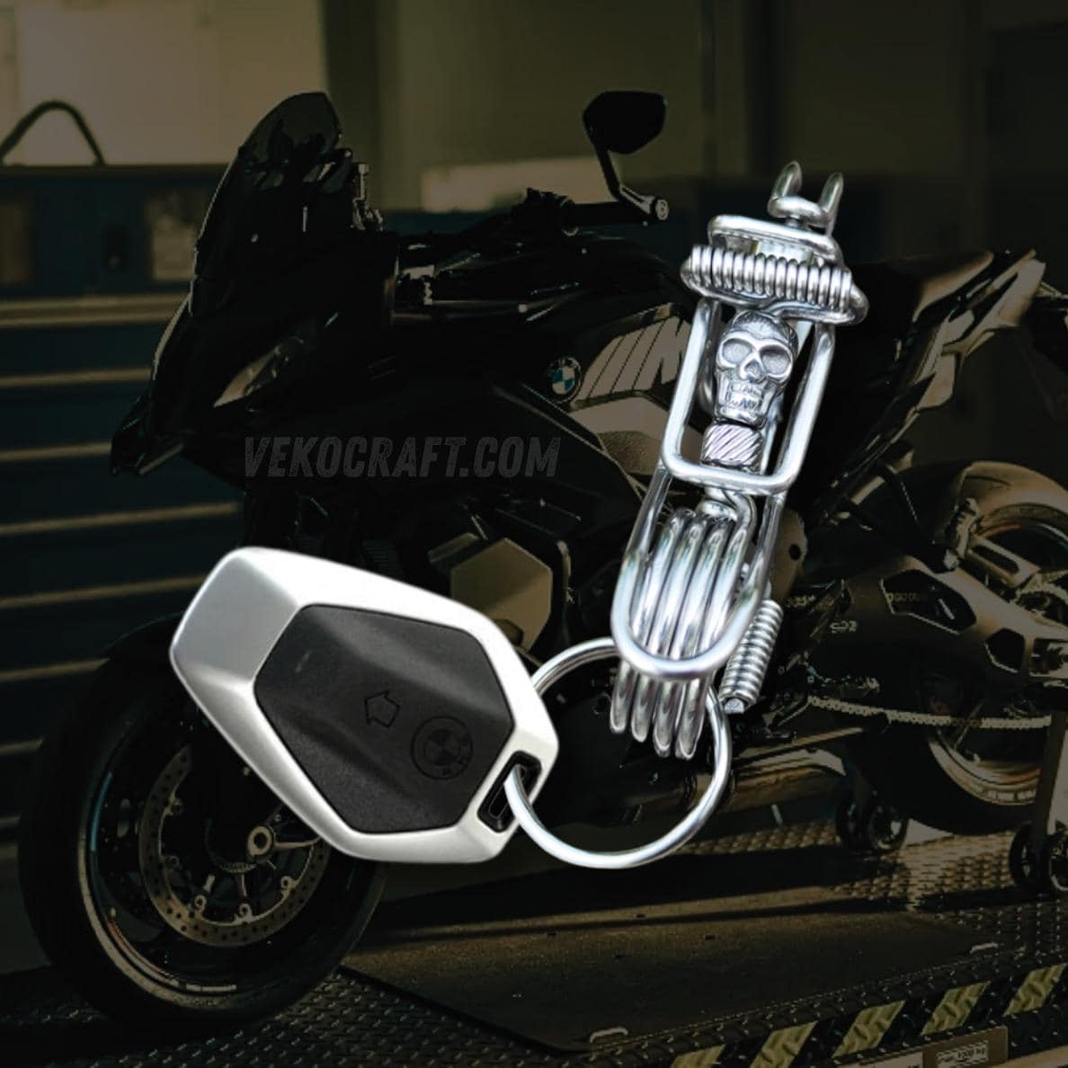 Gothic Biker Skull | Handcrafted Motorcycle Keychain
