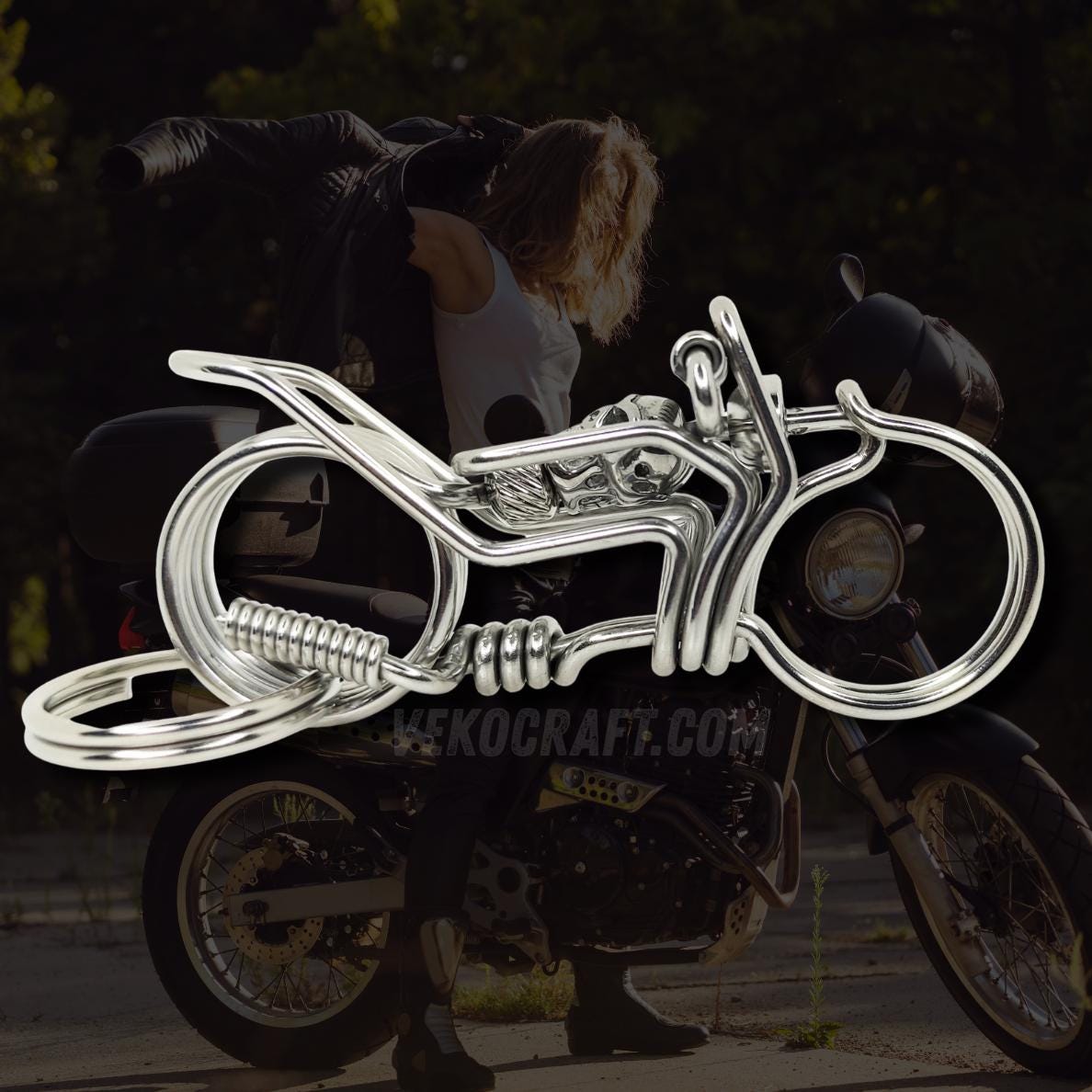 Gothic Biker Skull | Handcrafted Motorcycle Keychain